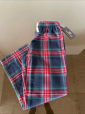 Vineyard Vines Kids Plaid Pajama Bottoms in Navy, Red, and Green